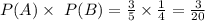 P(A)\times\ P(B)=\frac{3}{5}\times\frac{1}{4}=\frac{3}{20}