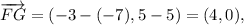 \overrightarrow{FG}=(-3-(-7),5-5)=(4,0),