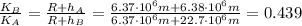 \frac{K_B}{K_A}=\frac{R+h_A}{R+h_B}=\frac{6.37\cdot 10^6 m+6.38\cdot 10^6 m}{6.37\cdot  10^6 m+22.7\cdot 10^6 m}=0.439
