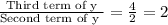 \frac{\text{Third term of y}}{\text{Second term of y }}= \frac{4}{2}=2