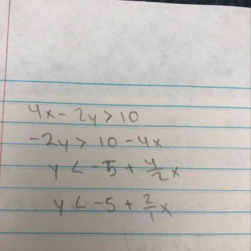 4x - 2y >  10 graphing inequalities