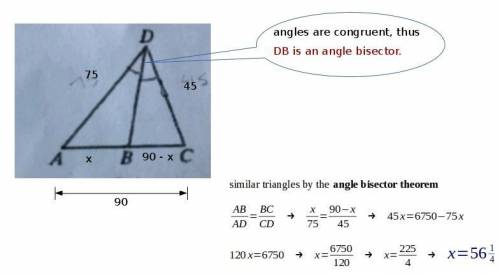 Find the length of bc in the diagram below, given that ac= 90, cd= 45, and ad= 75