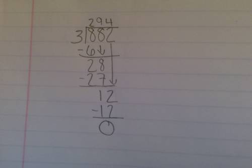 882 divided by 3 equals 294 right?  but somehow i got 29 r 4. ?