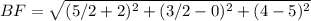 BF=\sqrt{(5/2+2 )^{2} +(3/2-0)^{2}+(4-5 )^{2}}\\