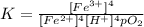 K=\frac{[Fe^{3+}]^4}{[Fe^{2+}]^4 [H^+]^4 pO_2}