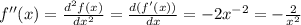 f''(x)=\frac{d^2f(x)}{dx^2}=\frac{d(f'(x))}{dx}=-2x^{-2}=-\frac{2}{x^2}