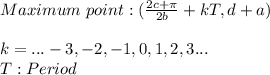 Maximum \ point: (\frac{2c+\pi}{2b}+kT,d+a) \\ \\ k=...-3,-2,-1,0,1,2,3... \\ T:Period