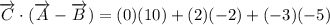 \overrightarrow {C}\cdot (\overrightarrow {A}-\overrightarrow {B})=(0)(10)+(2)(-2)+(-3)(-5)