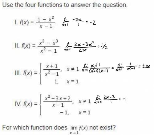 For which function does the limit not exist a. i b. ii c. iii d. iv
