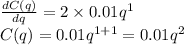 \frac{dC(q)}{dq} = 2 \times 0.01q^{1} \\C(q) = 0.01q^{1+1} = 0.01q^{2}