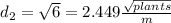 d_2= \sqrt{6}= 2.449 \frac{\sqrt{plants}}{m}