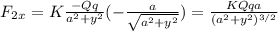 F_2_x = K\frac{-Qq}{a^2 + y^2}(-\frac{a}{\sqrt{a^2 + y^2}}) = \frac{KQqa}{(a^2 + y^2)^{3/2}}