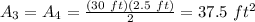 A_3=A_4=\frac{(30\ ft)(2.5\ ft)}{2}=37.5\ ft^2