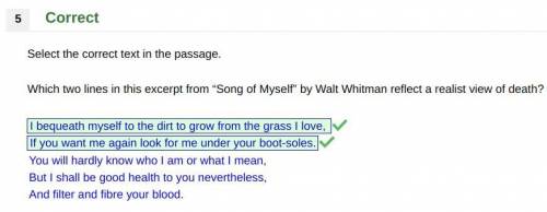 Which lines in the excerpt from song of myself by walt whitman reflect the realist view of death?
