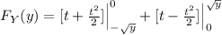 F_Y (y) = [t+ \frac{t^2}{2}] \Big|_{-\sqrt{y}}^0+ [t -\frac{t^2}{2}] \Big|_{0}^{\sqrt{y}}