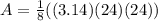 A=\frac{1}{8}((3.14)(24)(24))