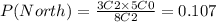 P(North)=\frac{3C2\times5C0}{8C2}=0.107