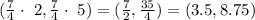 (\frac{7}{4}\cdot\ 2,\frac{7}{4}\cdot\ 5)=(\frac{7}{2},\frac{35}{4})=(3.5,8.75)