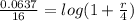\frac{0.0637}{16}=log(1+\frac{r}{4})