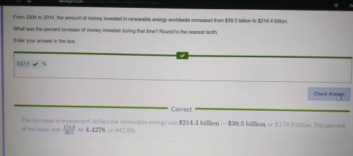 From 2004 to 2014, the amount of money invested in renewable energy worldwide increased from $39.5 b