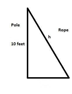 A10 ft. tent pole has a support rope that extends from the top of the pole to the ground. the rope a