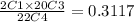 \frac{2C1\times20C3}{22C4}=0.3117