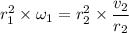 r_{1}^2\times\omega_{1}=r_{2}^2\times\dfrac{v_{2}}{r_{2}}