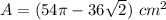 A=(54\pi-36\sqrt{2})\ cm^2