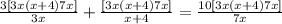 \frac{3[3x(x+4)7x]}{3x}+\frac{[3x(x+4)7x]}{x+4}=\frac{10[3x(x+4)7x]}{7x}
