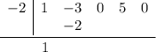 \underline{\begin{array}{c|ccccccc}-2&1&-3&0&5&0\\\ &&-2\end{array}}\\\begin{array}{ccccccccc}\ \ \ \ &1\end{array}
