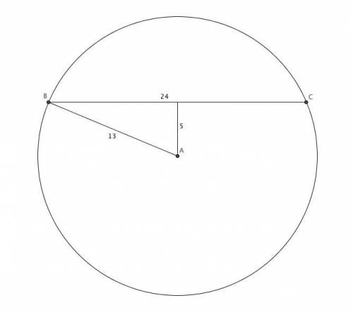 The radius of a circle is 13cm .a chord is a distance of 5cm from the centre.the length of the chord