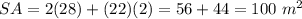 SA=2(28)+(22)(2)=56+44=100\ m^{2}