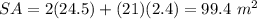 SA=2(24.5)+(21)(2.4)=99.4\ m^{2}