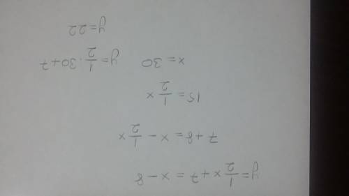 what does x &  y equal if y=1/2x + 7 and y=x-8?