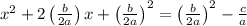 x^2+2\left ( \frac{b}{2a} \right )x+\left (\frac{b}{2a}\right )^2=\left ( \frac{b}{2a } \right ) ^2-\frac{c}{a}