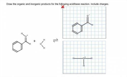 Draw the organic and inorganic products for the following acid/base reaction as well as the charges.