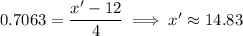 0.7063=\dfrac{x'-12}4\implies x'\approx14.83