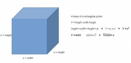 If the volume of a cube is 4319cm^3, what are the side length of the cube?  ( explain)