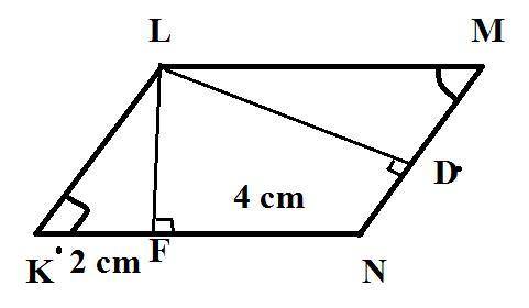 Given:  klmn is a parallelogram  m∠n=3m∠k,  lf ⊥ kn ,  ld ⊥ nm kf=2 cm, fn=4 cm find:  lf, ld how to
