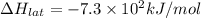 \Delta H_{lat}=-7.3\times 10^2 kJ/mol