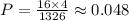 P=\frac{16\times4}{1326}\approx0.048