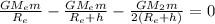 \frac{GM_em}{R_e}-\frac{GM_em}{R_e+h}-\frac{GM_2m}{2(R_e+h)}=0