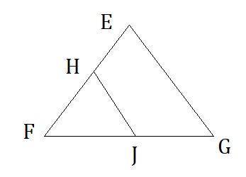 In △feg , point h is between points e and f, point j is between points f and g, and hj∥eg . eh=14 ,