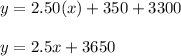 y = 2.50(x) + 350 + 3300\\\\y = 2.5x + 3650