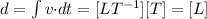 d=\int\limits{v{\cdot}dt} =[LT^{-1}][T]=[L]