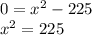 0=x^{2} -225\\x^2=225