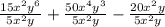 \frac{15x^{2}y^{6}}{5x^{2}y}+\frac{50x^{4}y^{3}}{5x^{2}y}-\frac{20x^{2}y}{5x^{2}y}