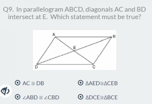 Quadrilateral abcd is a parallelogram with diagonals that intersect at point e. which of the followi