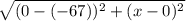 \sqrt{(0- (-67))^{2}  + (x-0)^{2} }