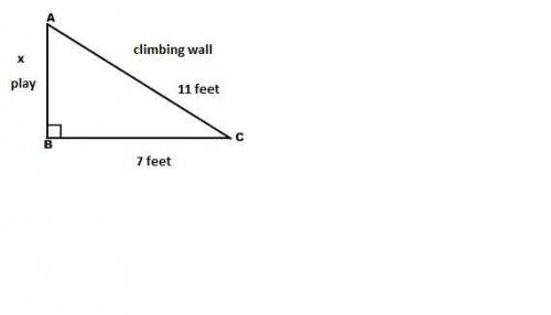 Aclimbing wall leaning against the top of a play structure forms a right triangle with the ground. t